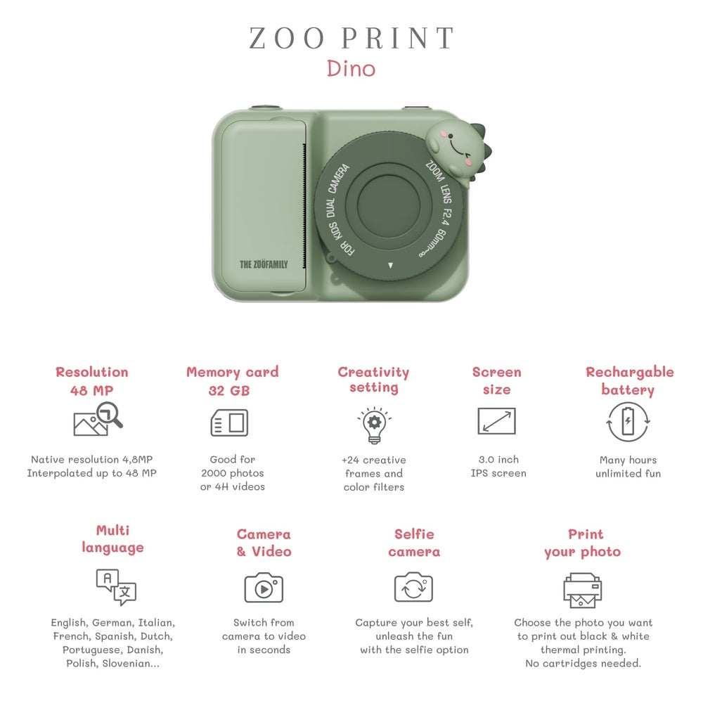 The Zoofamily Zoo Print - Dino | Appareil photo pour enfants avec impression instantanée