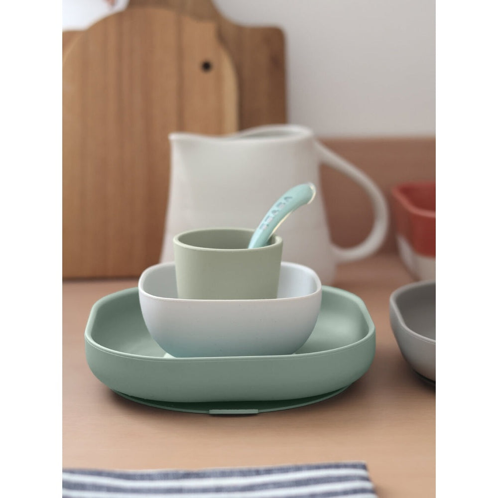 Beaba vaisselle en silicone 4 pièces vert sauge