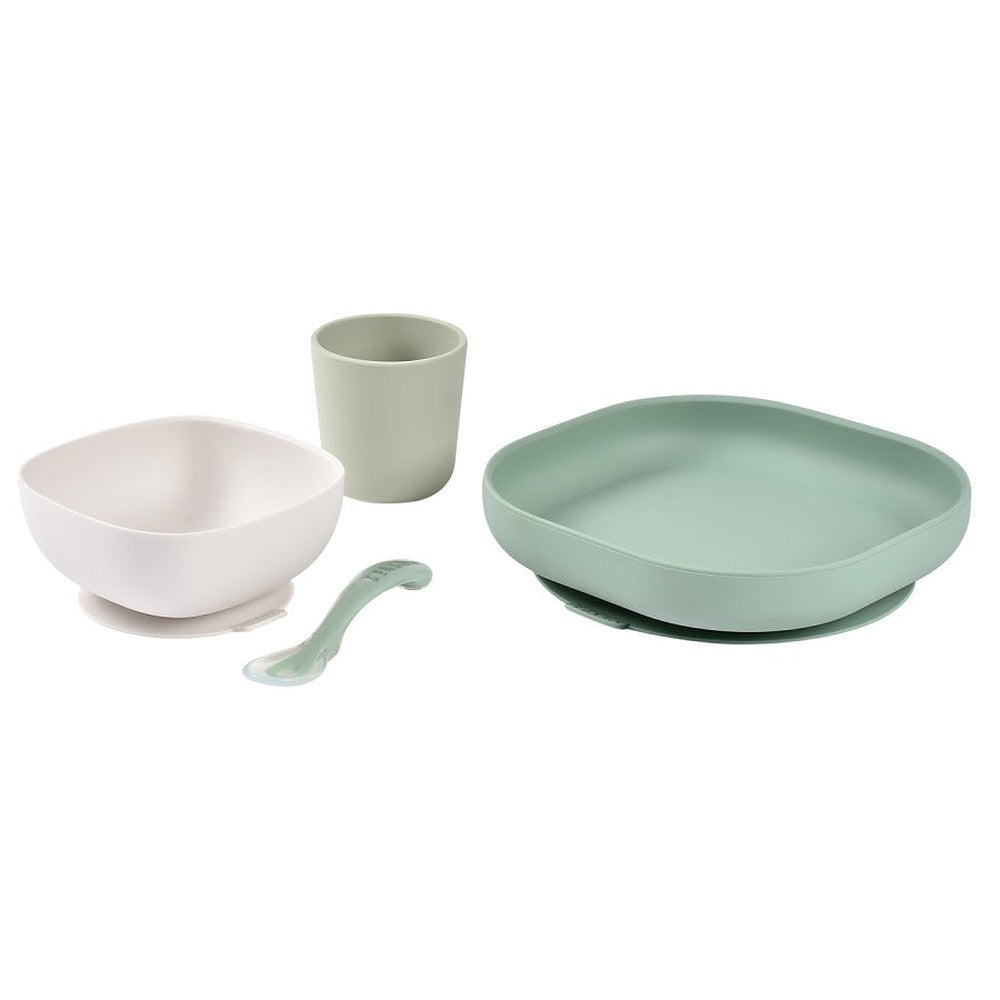 Service de vaisselle en silicone Beaba 4 pièces vert sauge