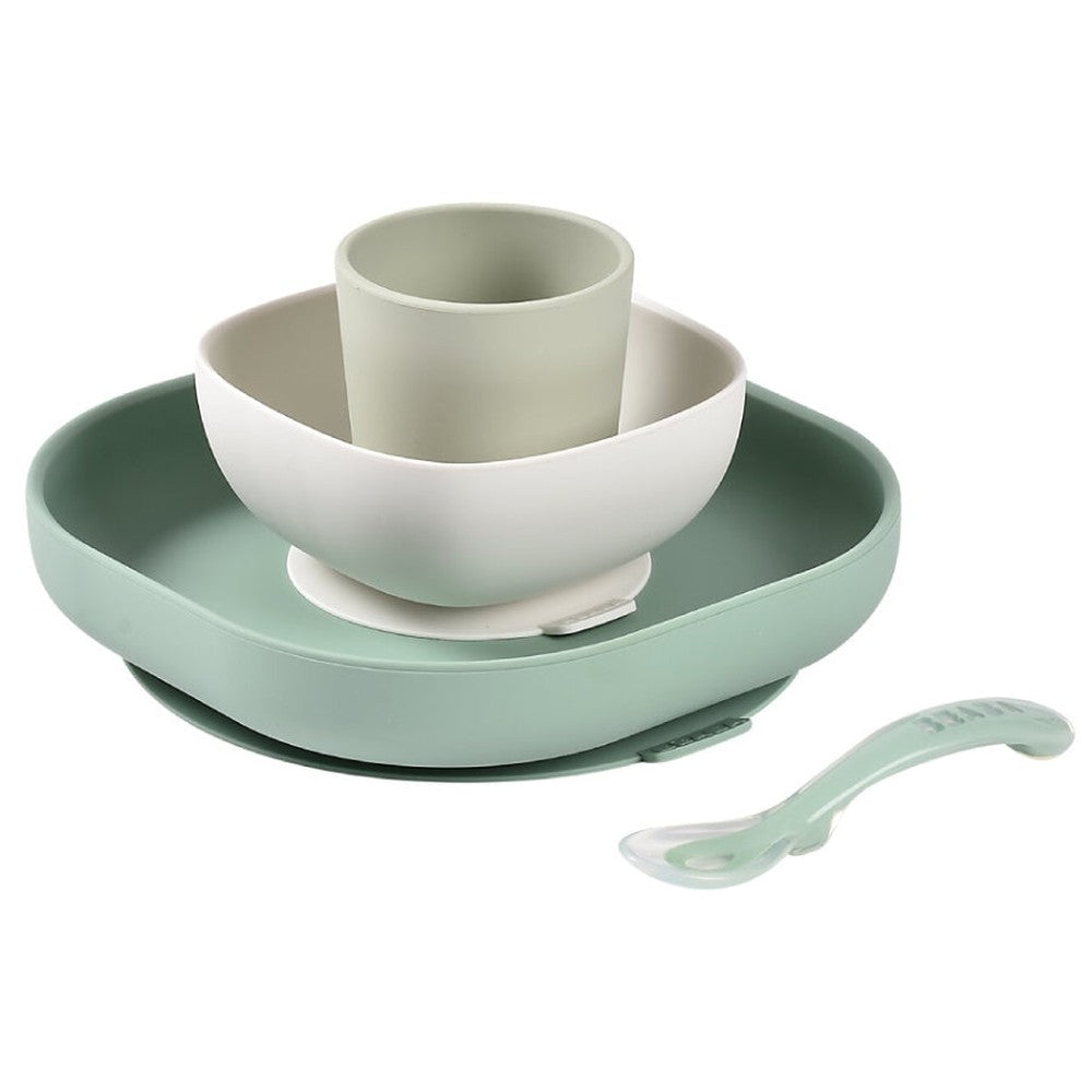 Beaba service de table en silicone 4 pièces vert sauge