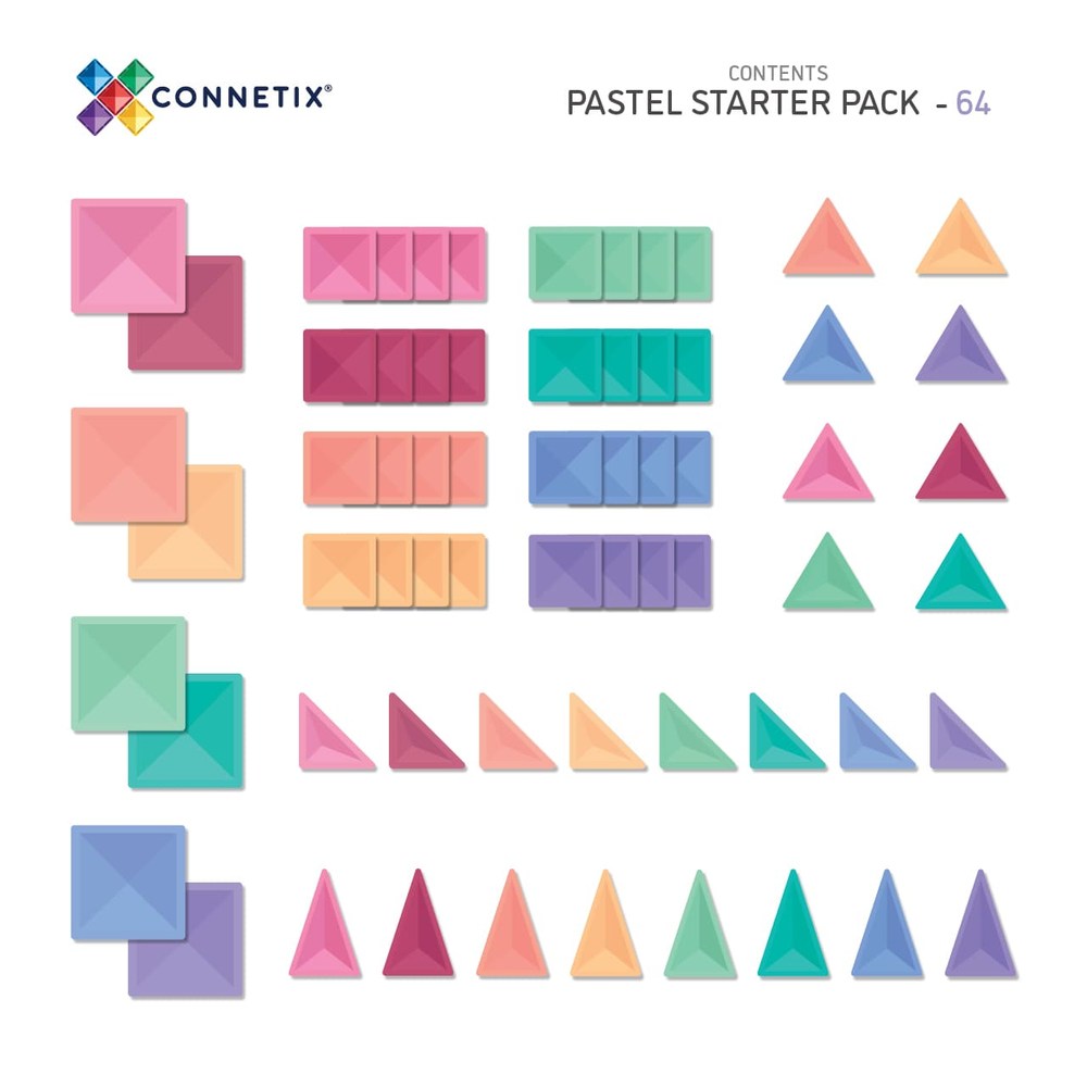 Connetix Pack de démarrage arc-en-ciel pastel | 64 pièces