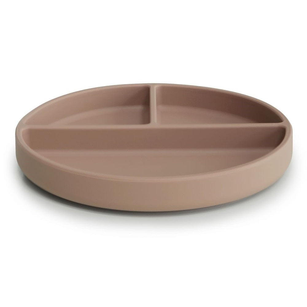 Assiette en silicone Mushie avec compartiments et ventouse - Naturel