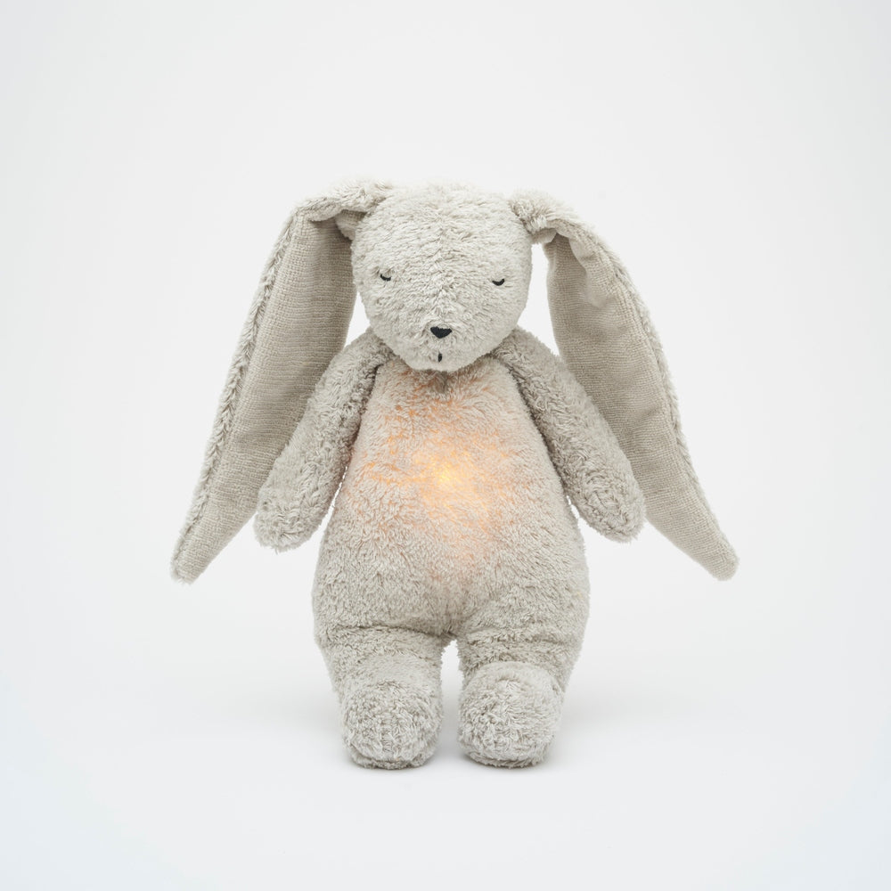 Moonie Konijn The Humming Bunny Organic 2.0 - Gris Naturel | Peluche avec bruit blanc et veilleuse