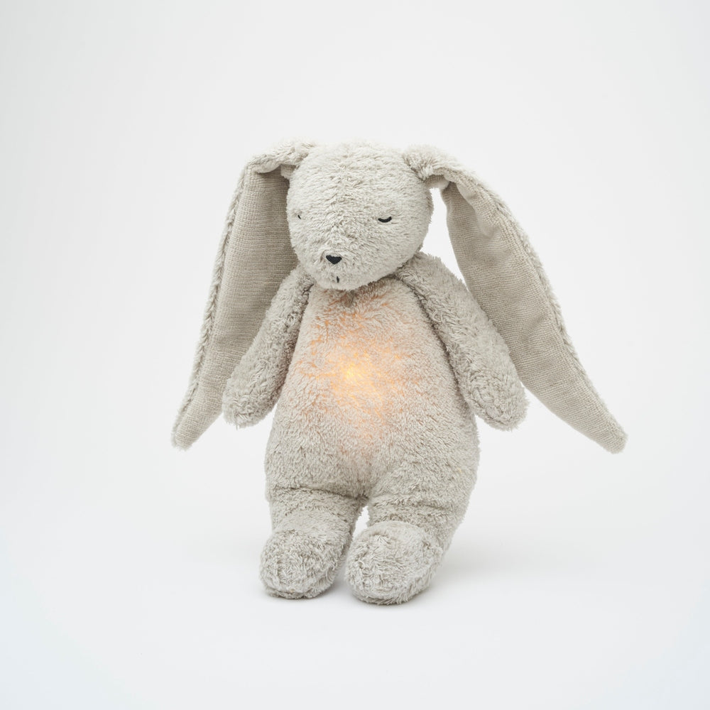 Moonie Lapin The Humming Bunny Organic 2.0 - Gris Naturel | Doudou avec bruit blanc et veilleuse