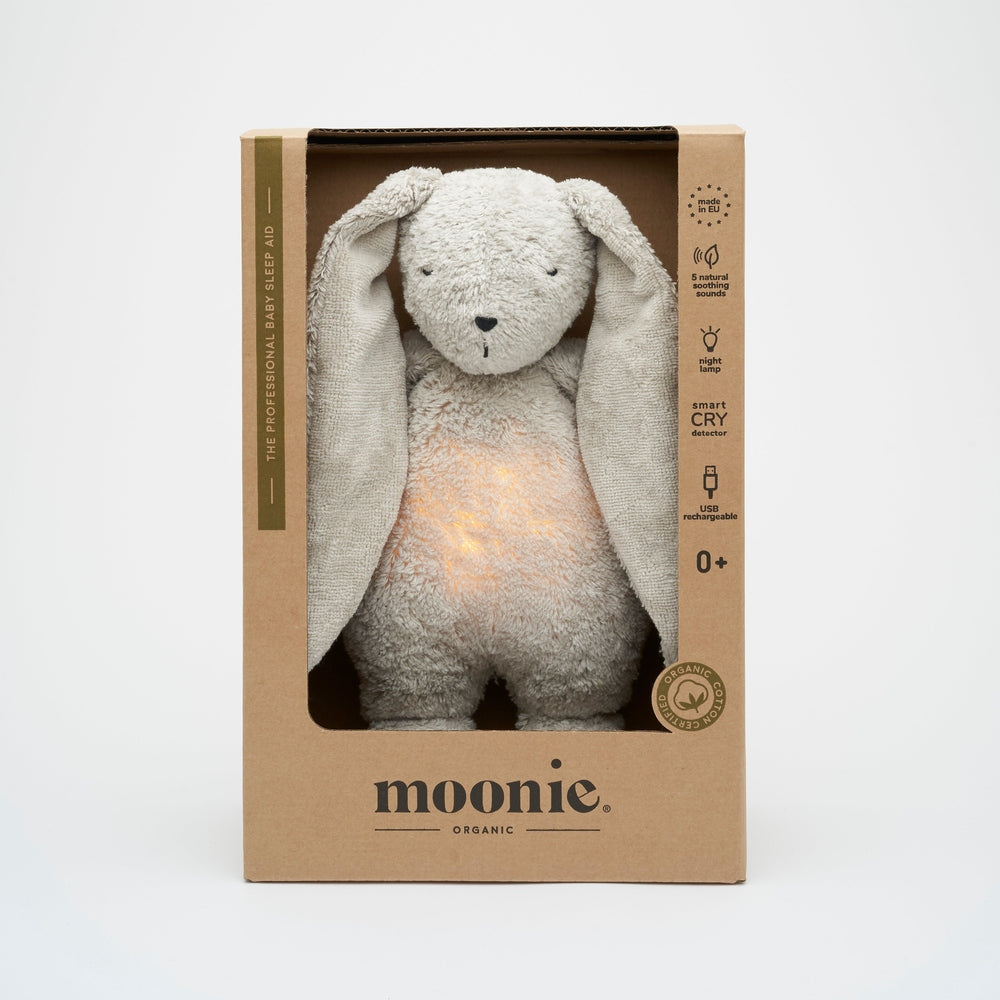 Moonie Konijn The Humming Bunny Organic 2.0 - Gris Natur | Peluche bruit blanc avec veilleuse
