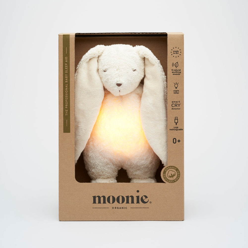 Moonie Lapin The Humming Bunny Organic 2.0 - Polar Natur | Peluche à bruit blanc avec veilleuse