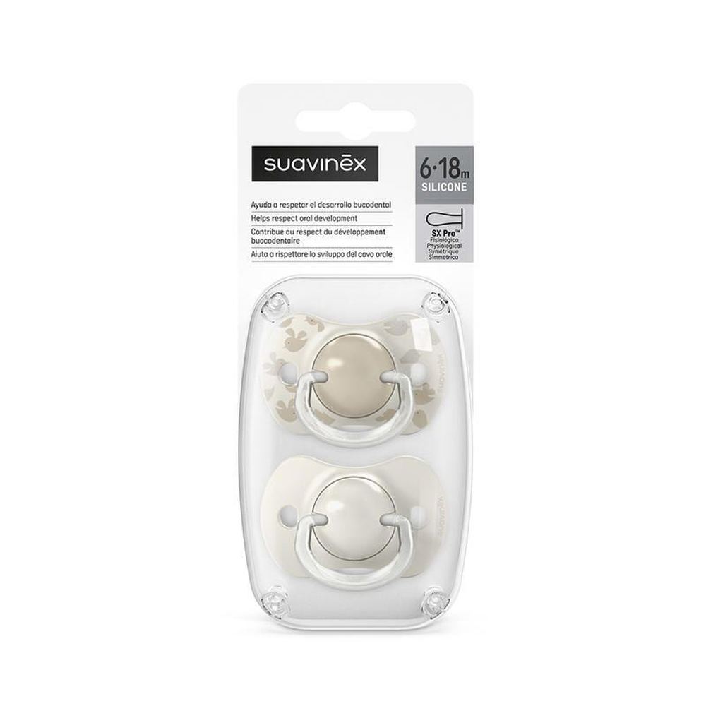 Lot de 2 sucettes Suavinex Birdies SX Pro 6-18m - Beige