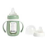 Bouteille d’apprentissage en verre 2 en 1 avec housse en silicone - vert sauge