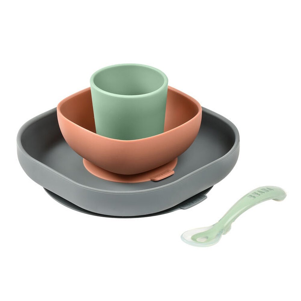 BOÎTES REPAS EN SILICONE 4 PIÈCES VERT MINÉRAL-TERRE CUITE