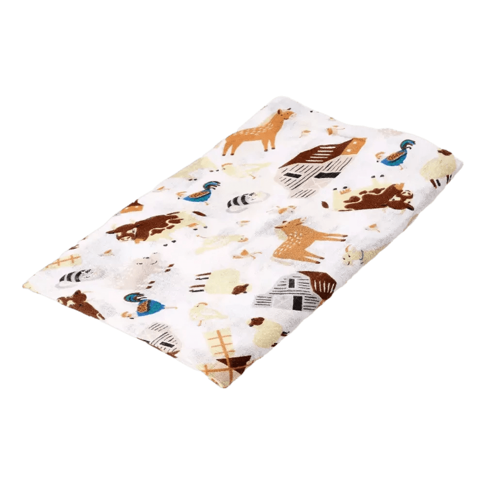 LANGE EN GAZE DE COTON x 120CM - ANIMAUX DE LA FERME
