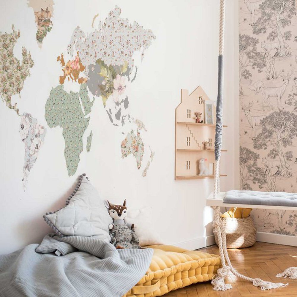 STICKER MURAL CARTE DU MONDE AVEC ANIMAUX MilkBar