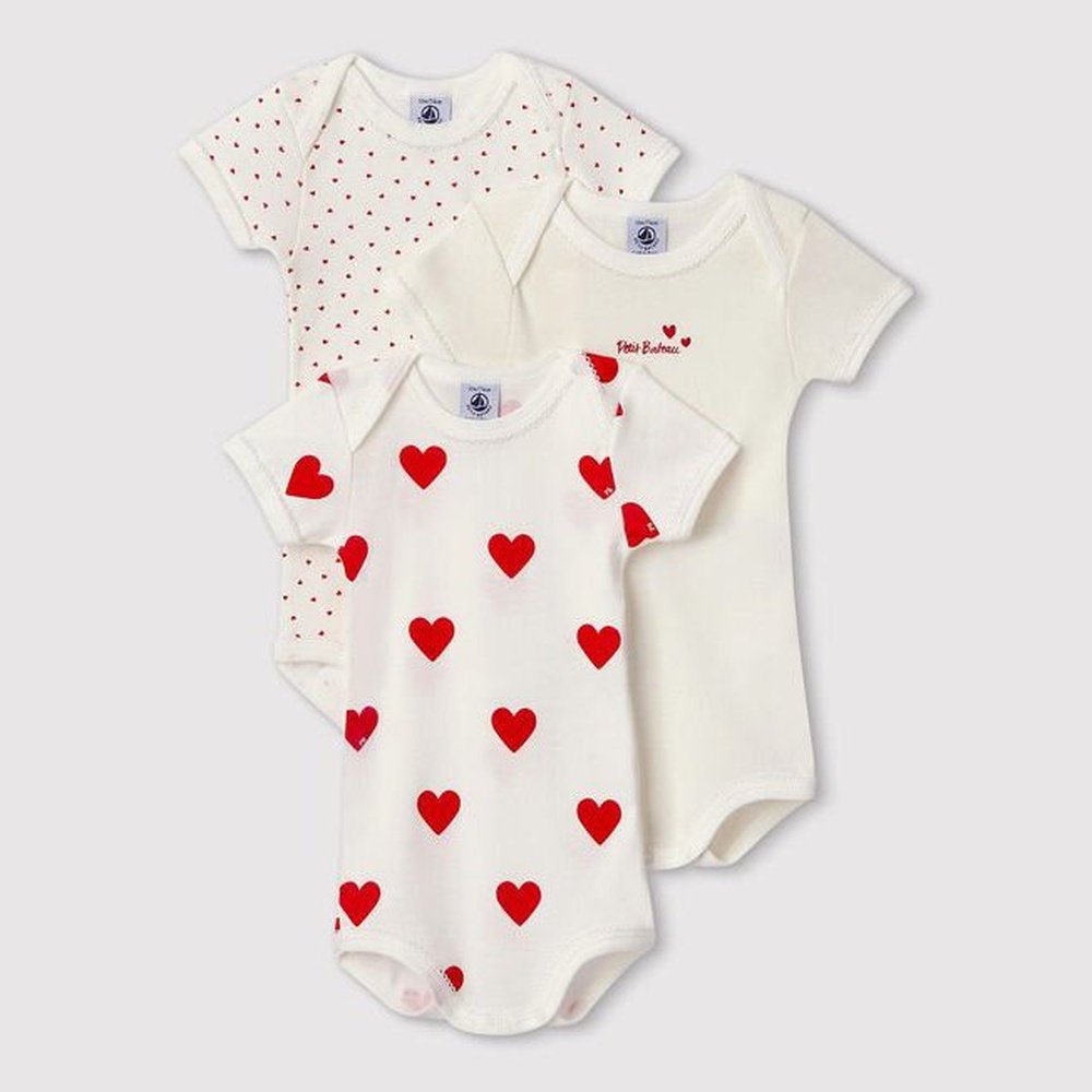 Lot de 3 bodies à manches courtes avec imprimé cœurs en coton bio