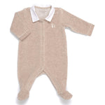 COMBINAISON BÉBÉ EN VELOURS CAMEL AVEC COL EN POPLINE BLANC