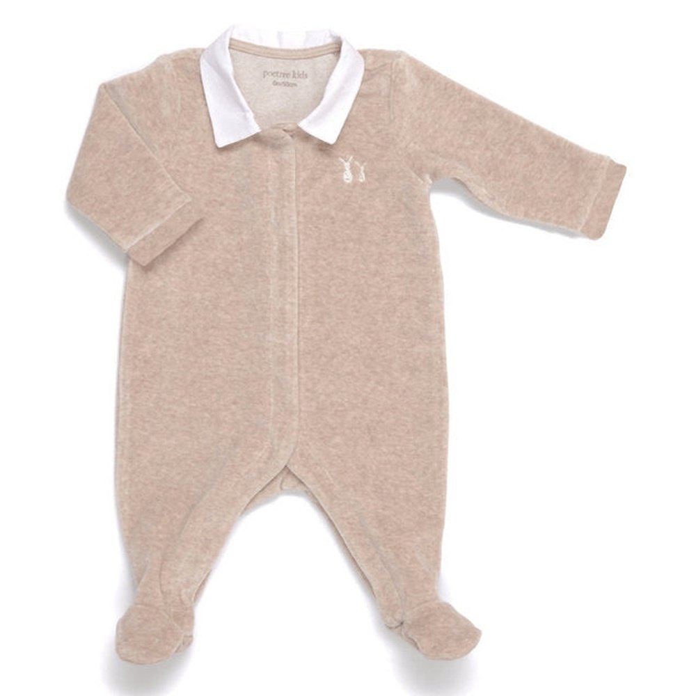COMBINAISON BÉBÉ EN VELOURS CAMEL AVEC COL EN POPLINE BLANC